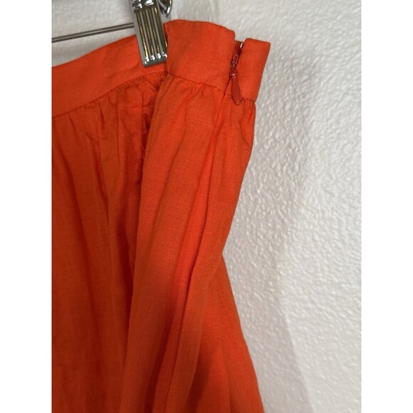 J Crew 100% Linen Faux Wrap Ruffle Skirt Womens 14 Tall Orange A-Line Layered - Picture 7 of 13